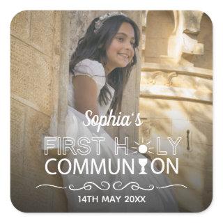 Modern Photo Typography First Holy Communion Square Sticker