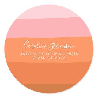 Modern Pink and Terracotta Art Custom Graduation  Classic Round Sticker