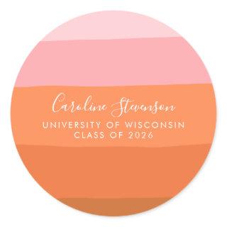 Modern Pink and Terracotta Art Custom Graduation  Classic Round Sticker