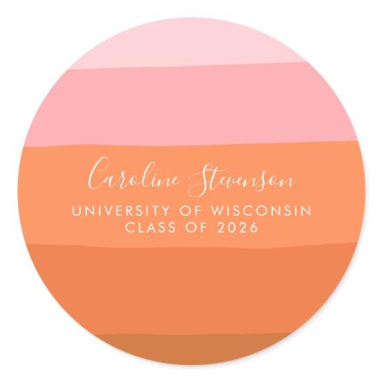 Modern Pink and Terracotta Art Custom Graduation  Classic Round Sticker