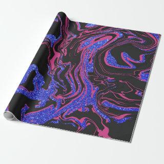 Modern Pink Black Blue Glitter Marble Pattern