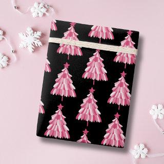 Modern Pink Black Christmas Tree Pattern