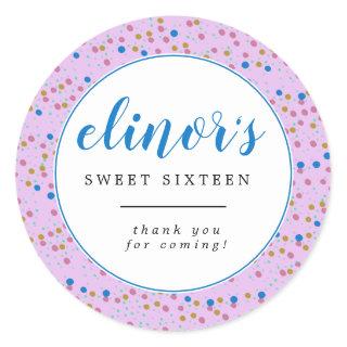 Modern Pink Blue Confetti Sweet 16 Thank You Classic Round Sticker