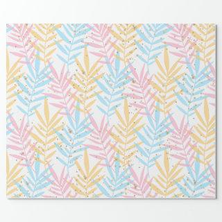 Modern Pink Blue Yellow Gold Tropical Palm Leaves