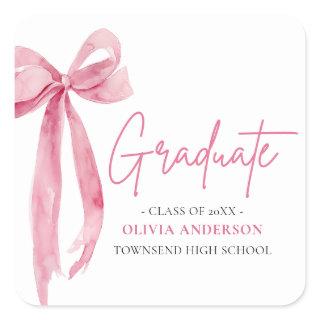 Modern Pink Bow Coquette Graduate Graduation Square Sticker