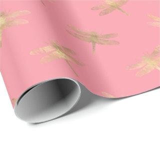 Modern Pink Gold Dragonfly Pattern