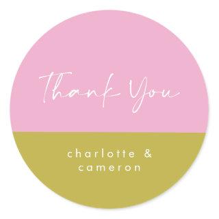 Modern Pink Green Color Block Custom Thank You Classic Round Sticker
