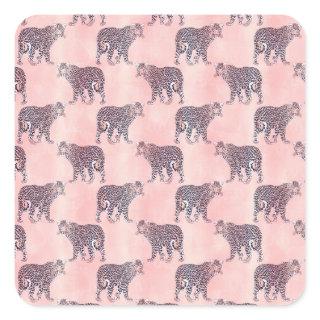Modern Pink Leopard Animal Pattern Square Sticker