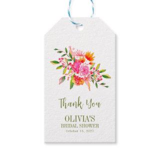 Modern Pink Orange Floral Bridal Shower Custom Gift Tags