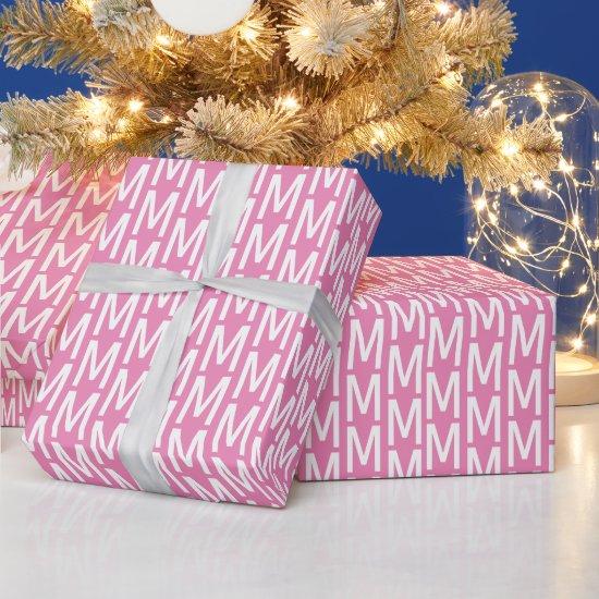 Modern pink white custom monogram initial pattern