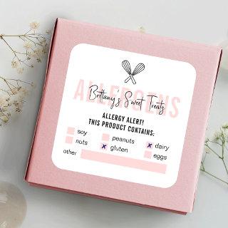 Modern Pink & White Food Allergy Alert Packaging Square Sticker