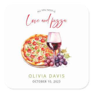 Modern Pizza Party Bridal Shower Square Sticker