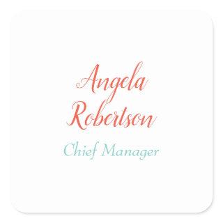 Modern plain simple minimalist add name square sticker