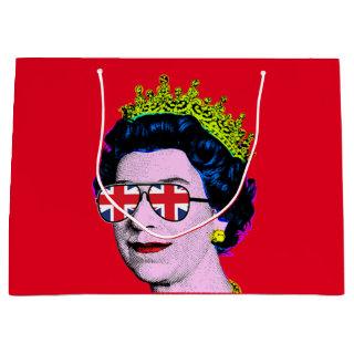 Modern Pop art HM Queen in union jack glasses  Large Gift Bag