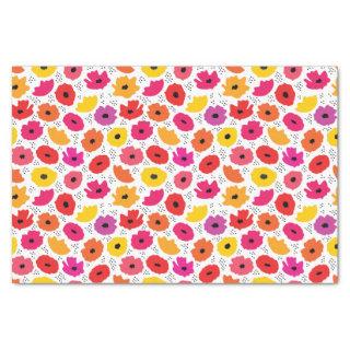 Modern Poppy Pink Red Orange Floral Dots Pattern  Tissue Paper