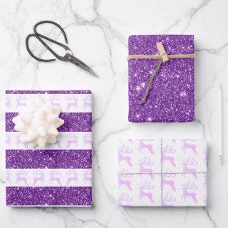 Modern Purple Glitter Christmas Reindeer  Sheets