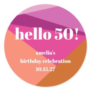 Modern Purple Terracotta Art Custom 50th Birthday Classic Round Sticker
