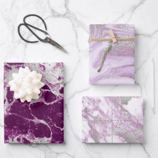 Modern Purple, White and Silver Marble Pattern  Sheets