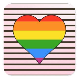 Modern Rainbow Heart Trendy LGBT Custom  Square Sticker