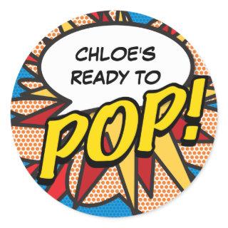 Modern Ready to POP! Comic Book Baby Shower Classic Round Sticker