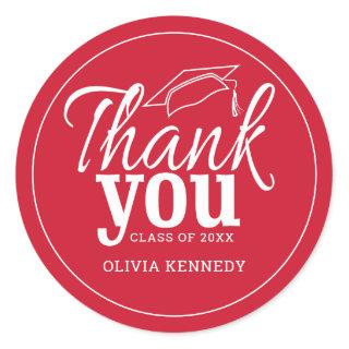 Modern Red And White Graduation Thank You    Classic Round Sticker