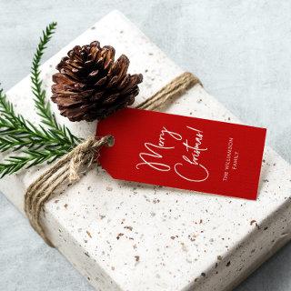 Modern Red Calligraphy Script Merry Christmas Gift Tags