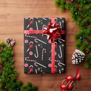 Modern Red Candy Cane Festive Christmas Black