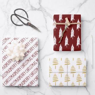 Modern Red & Gold Merry Christmas Trees  Sheets