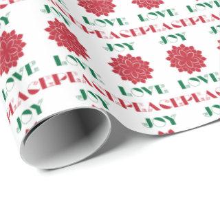 Modern Red, Green and white Love, Peace, Joy text