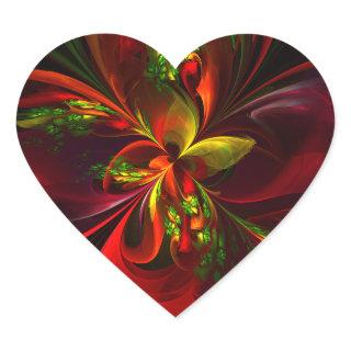 Modern Red Green Floral Abstract Art Pattern #05 Heart Sticker