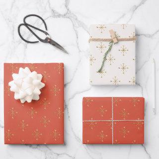 Modern Red Ivory | Gold Snowflake Christmas   Sheets