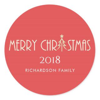 MODERN RED MERRY CHRISTMAS DOODLE HOLIDAY CLASSIC ROUND STICKER