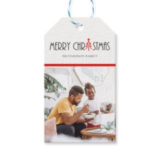 MODERN RED MERRY CHRISTMAS DOODLE HOLIDAY PHOTO GIFT TAGS