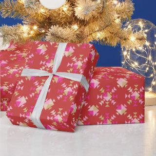 Modern Red Pink Gold Geometric Snowflakes Pattern