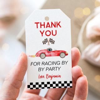Modern Red Race Car Birthday Gift Tags