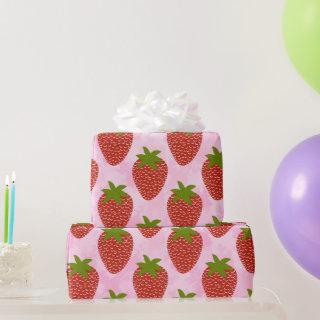 Modern Red Strawberry Pattern Pink Watercolor