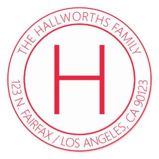 Modern Red & White Return Address or Product Classic Round Sticker