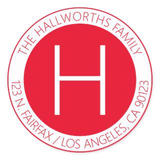Modern Red & White Return Address or Product Classic Round Sticker