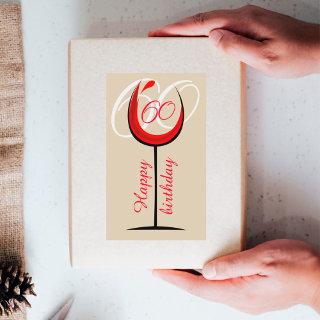 Modern Red Wine Glass Script 60th Birthday  Rectangular Sticker