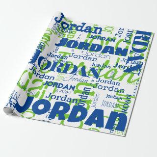 Modern Repeating Name Blue Green Font Pattern