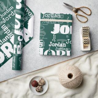 Modern Repeating Name Pattern Emerald Green White