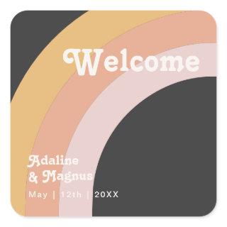 Modern Retro 70's Rainbow | Dark Wedding Welcome S Square Sticker