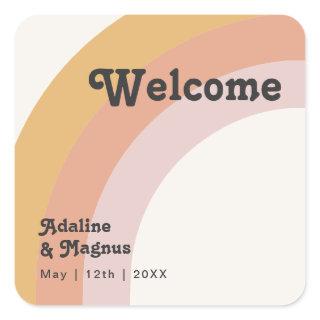 Modern Retro 70's Rainbow | Wedding Welcome Square Square Sticker