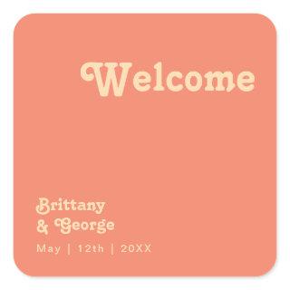 Modern Retro | Coral Wedding Welcome Square Sticker