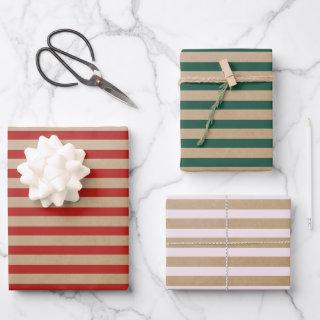 Modern Retro Cream Red Green Stripes Kraft   Sheets