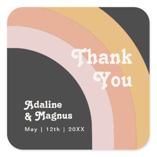 Modern Retro Rainbow Dark Thank You Wedding Favor  Square Sticker