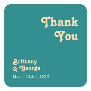 Modern Retro | Teal Thank You Wedding Favor Square Sticker