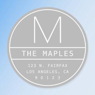 Modern Return Address & Monogram | Light Grey Classic Round Sticker