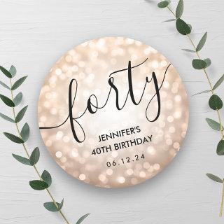 Modern Rose Gold Glitter Lights 40th Birthday  Classic Round Sticker