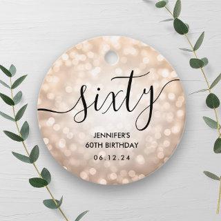 Modern Rose Gold Glitter Lights 60th Birthday  Favor Tags
